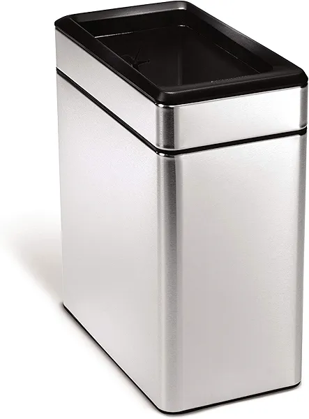 simplehuman 10 Liter / 2.6 Gallon Profile Open Trash Can, Slim Trash Can for Bedroom, Bathroom, Office, Brushed Stainless Steel