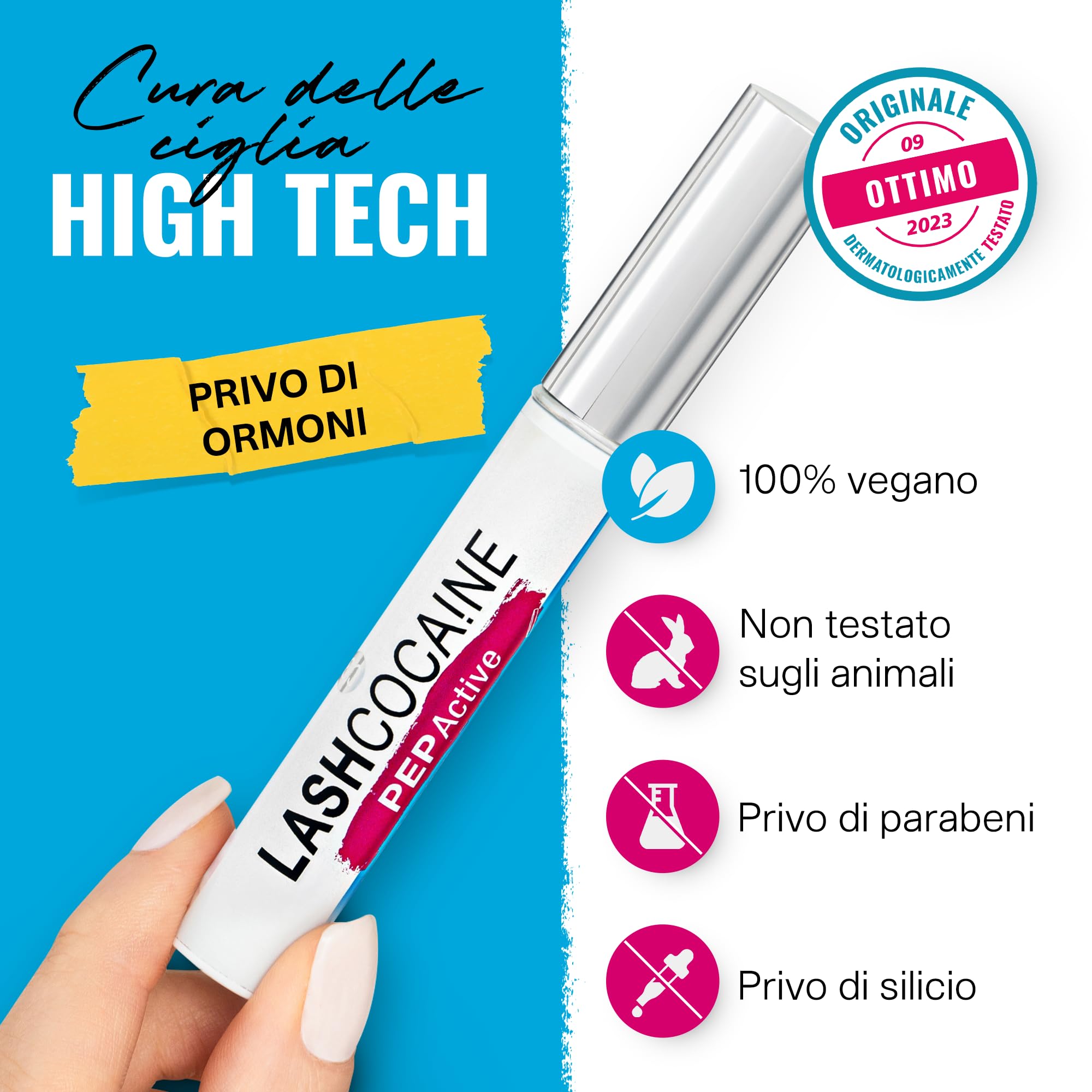 LASHCOCAINE PEP ACTIVE - Siero per ciglia senza ormoni - Protegge e rinforza le ciglia - Booster per ciglia con complesso curativo di Svenja Walberg - VEGAN - MADE IN GERMANY - 3,5ml