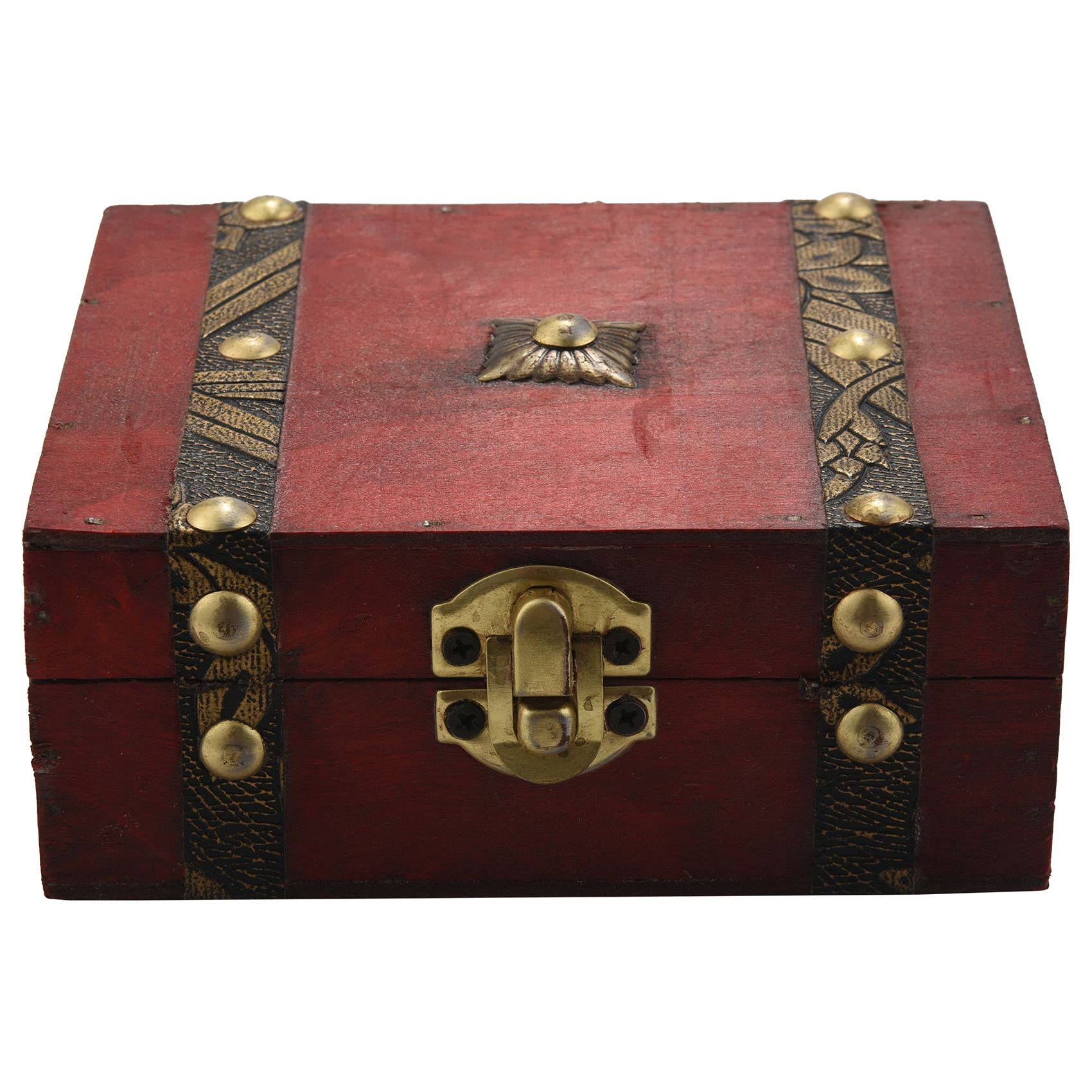 CTRLZS Vintage Wooden Treasure Chest Storage Box Lock Organizer Case Foldable Mini Small Wood Home Decor Container Trinket Jewelry Bin
