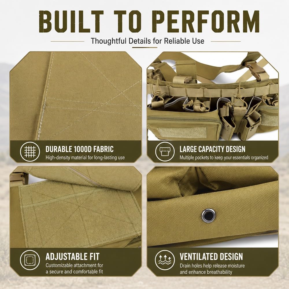 Chaleco Táctico Chest Rig Con Sistema MOLLE,Bolsa Pecho Ajustable Porta Multifunción Ideal Para Airsoft Caza Tiro Deportivo Senderismo Pesca Entrenamiento Outdoor