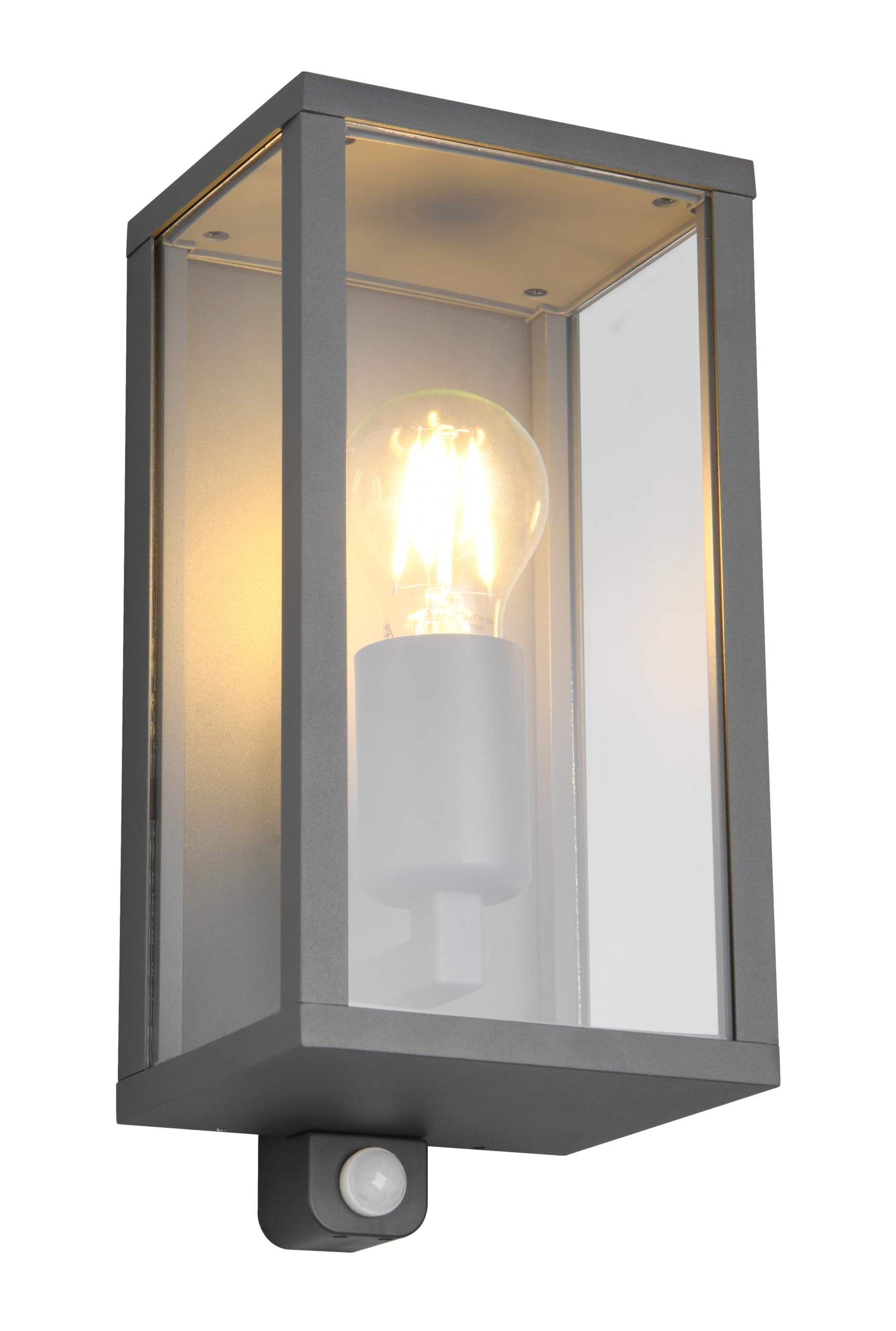 Außen-Wandleuchte Garonne 1-flammig (201869142) – Aluminium-Druckguss Anthrazit, Glas klar, Bewegungsmelder, IP44, ohne Leuchtmittel