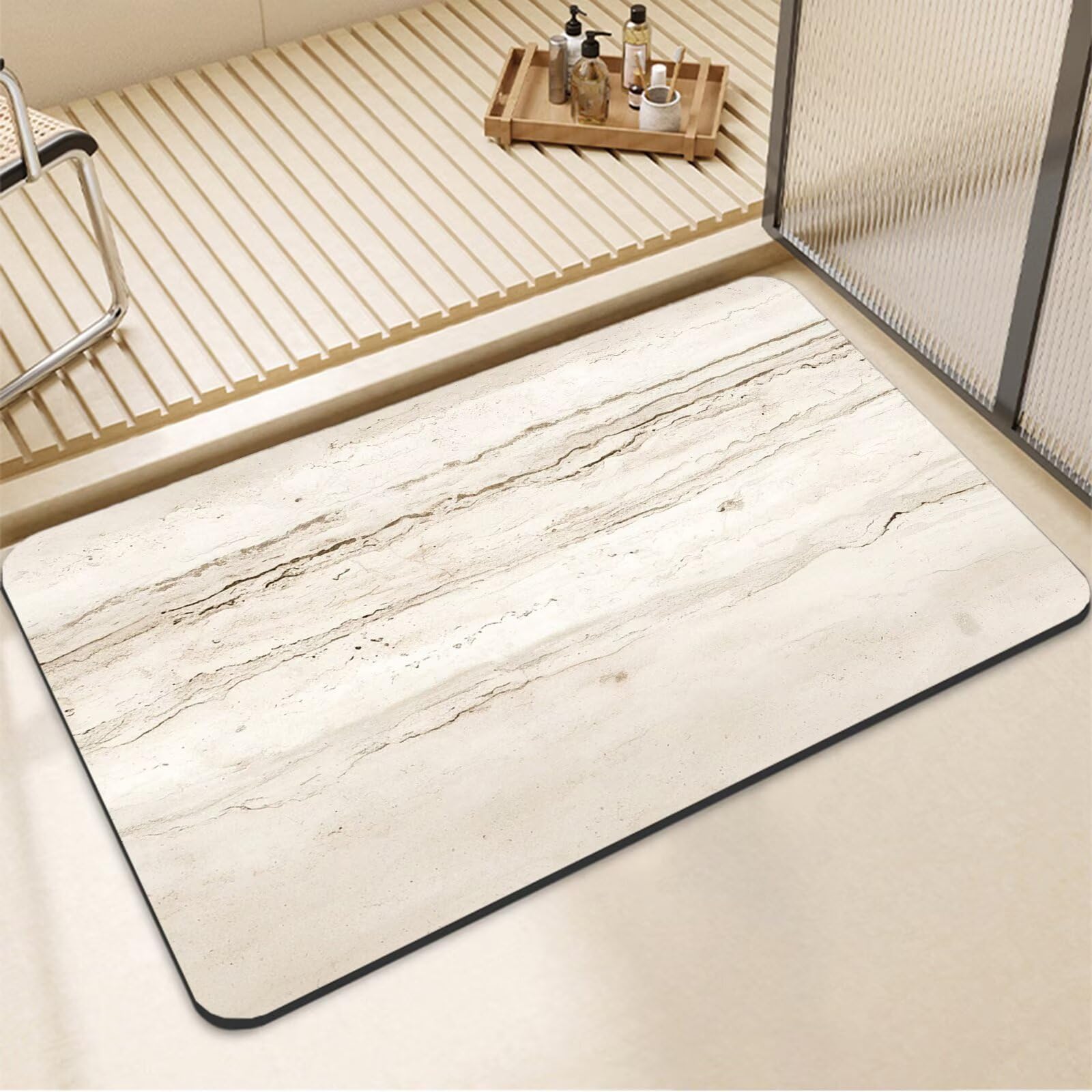 Alfombra de Baño Antideslizante, Alfombrilla Baño Diatomita Lavable a Máquina 70x140cm, Alfombra Cocina Súper Absorbente, Alfombras Cocina de Secado Rápido, Rug para Entrada Bañera Ducha Beige 7-100