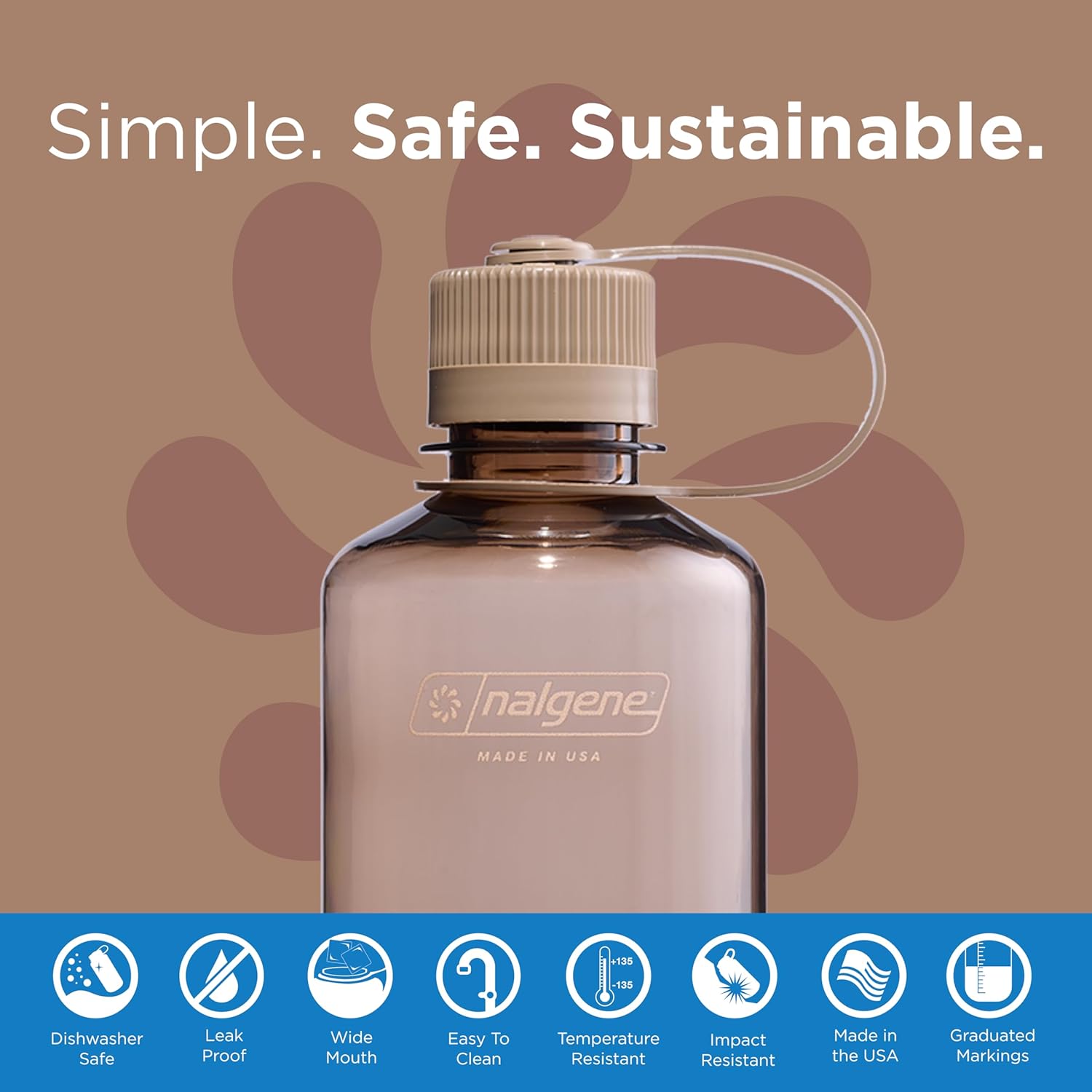 Nalgene Sustain Tritan BPA-Free Water Bottle Made with Material Derived from 50% Plastic Waste (Using ISCC Certified Mass Balance), 16 OZ, Narrow Mouth, Mocha - Image 2