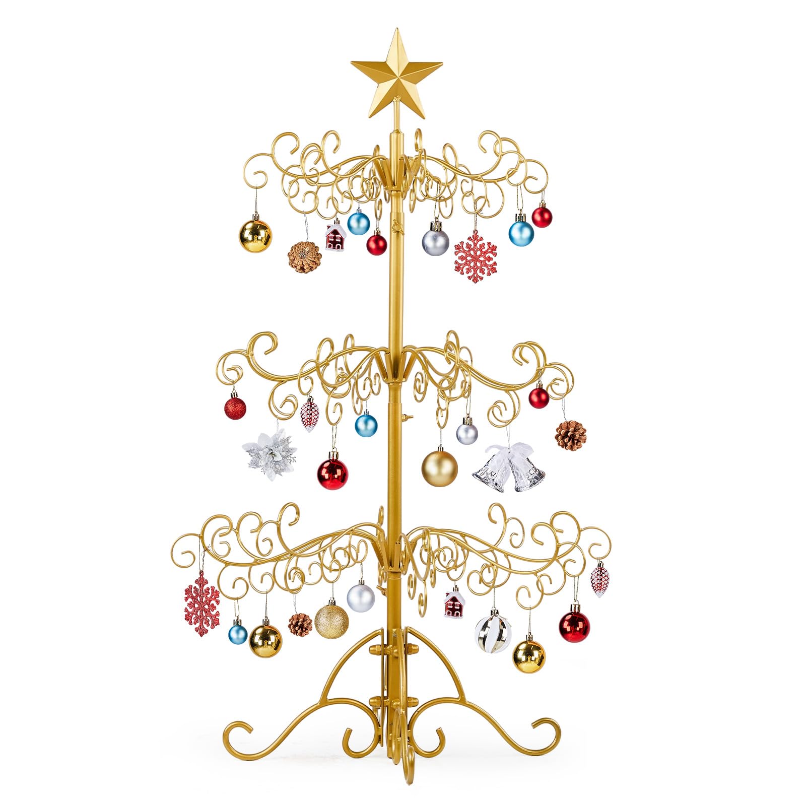 VINGLI 3ft Wrought Iron Christmas Tree w/80 Branch Tips, 3-Tier Metal Display Stand for Gifts, Box, Ornament Display Tree Suit for Holiday, Party,