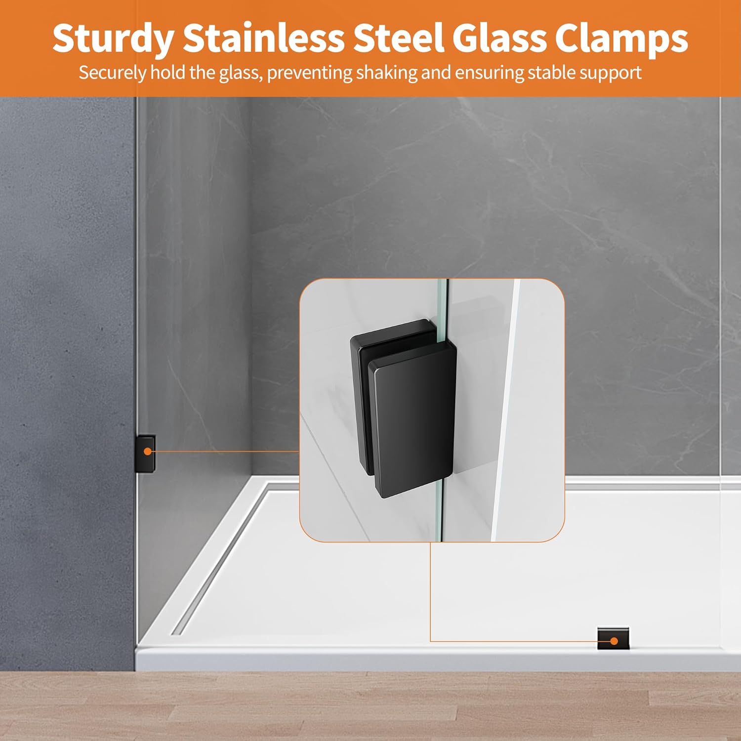 Shower Glass Panel, Fixed Shower Screen Panel with 3/8"(10mm) SGCC Ultra Clear Tempered Glass, Frameless Walk in Shower Door with Easy‑Clean Coating (Matte Black, 30.5" W x 78.75" H)