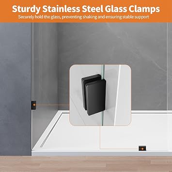 Shower Glass Panel, 34 W x 78.75 H Fixed Shower Screen Panel with 3/8(10mm) SGCC Ultra Clear Tempered Glass, Frameless Walk in Shower Door with EasyClean Coating (Matte Black, 34 W x 78.75 H)