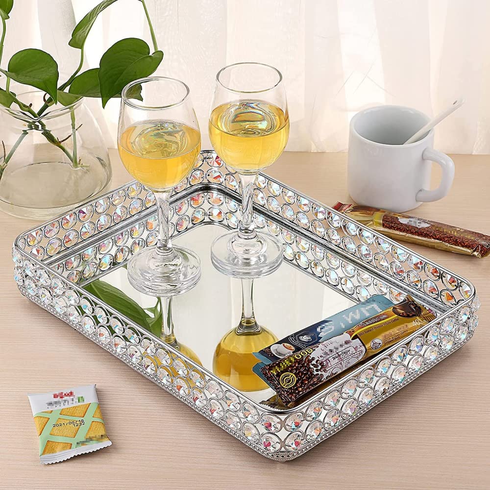 Bandeja de espejo para decoración del hogar, almacenamiento rectangular de cosméticos y joyas, diseño elegante para organizar accesorios
