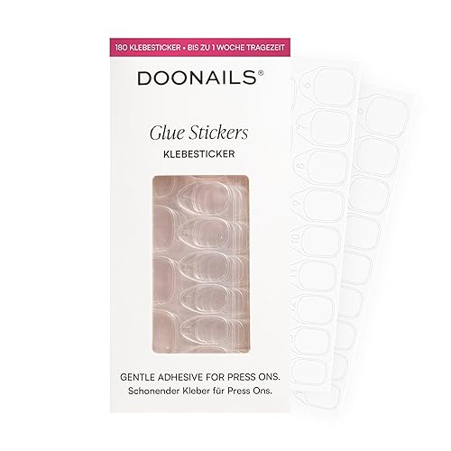 Doonails – Glue Sticker Nagel Klebepads – 180 Stück Klebesticker in 15 Größen – Doppelseitiger Nagelkleber für Kunstnägel, Press On Nails & Tips – Selbstklebende Nagel Aufkleber mit super Haftung