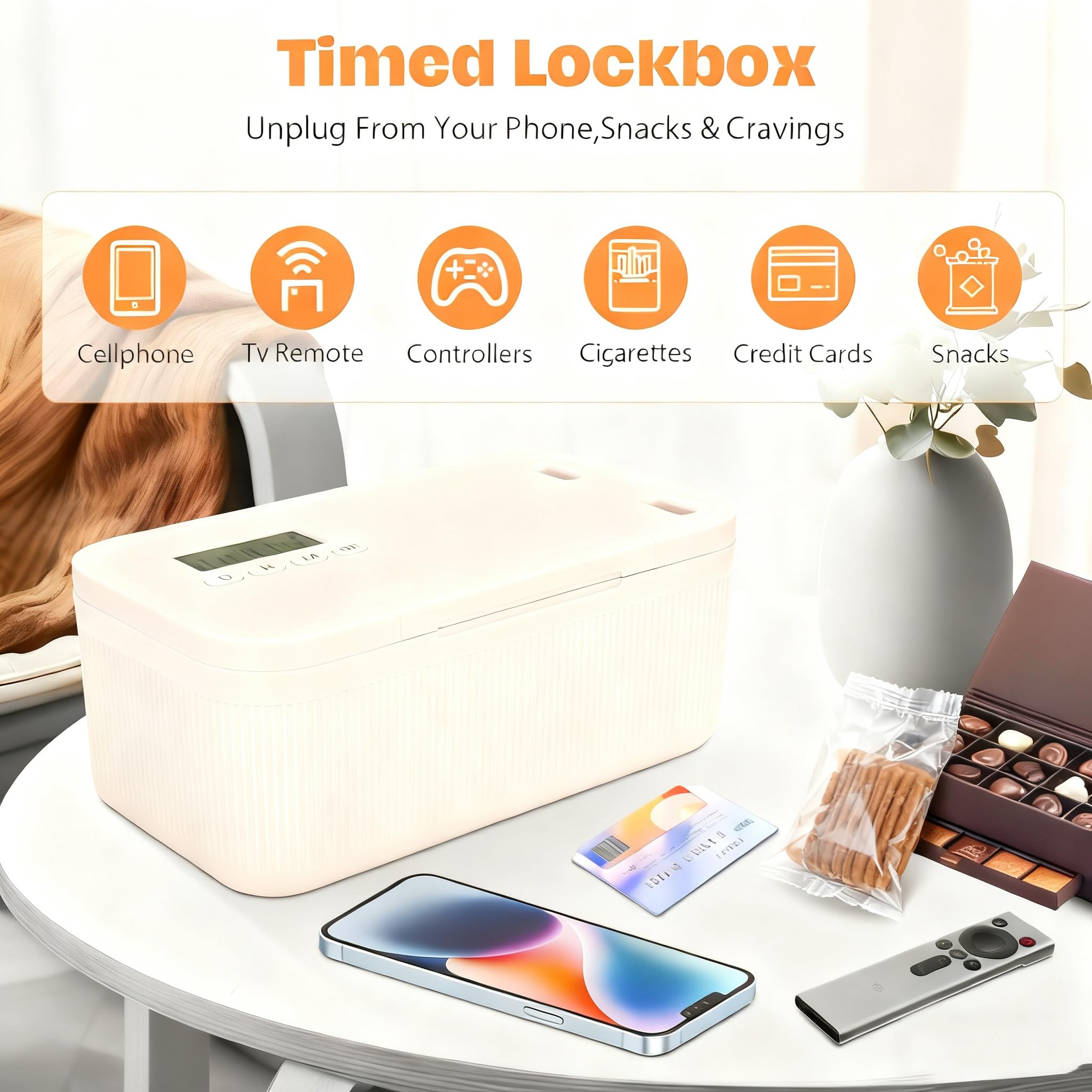 Safe Timed Lock Box,Time Locked Boxes with Emergency Unlock,Self-Control Lockable Storage Box,Phone Lock Box with Timer Unplug from Phones,Video Games,Social Media,Snacks - Image 3