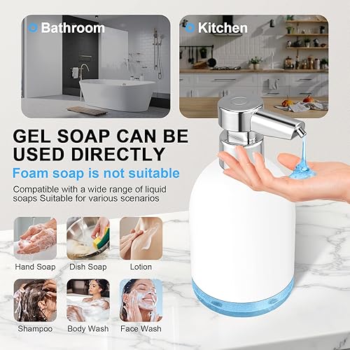 Miniatura 6 de Dispensador automático de jabón líquido sin contacto plástico de 11 oz - Dispensador de jabón inteligente automático eléctrico recargable blanco de