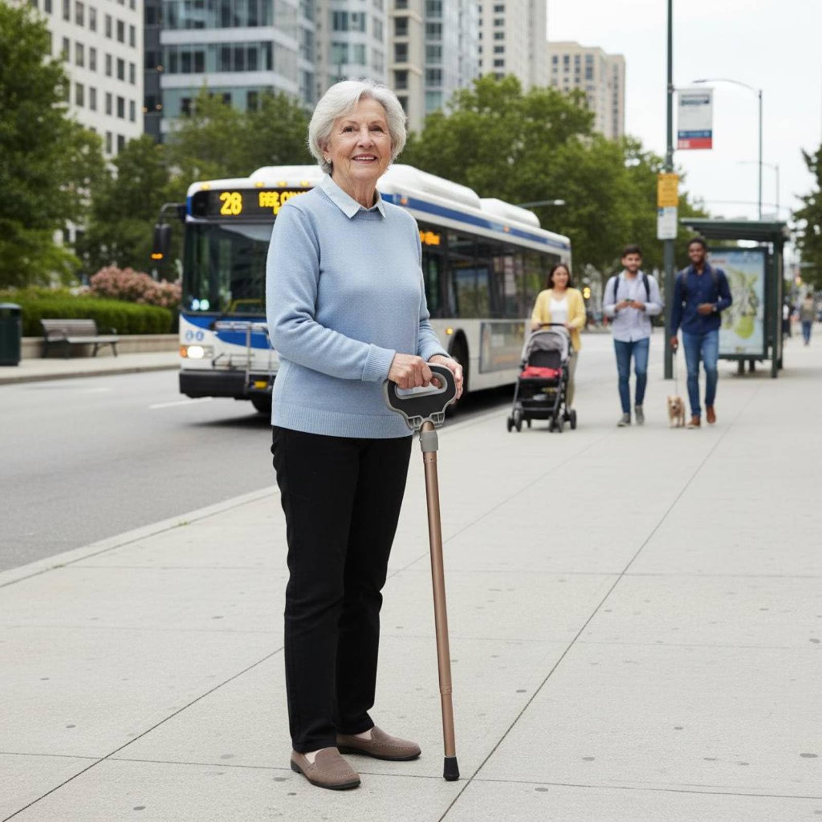 Bastone da Passeggio Poltroncina Pieghevole Sgabello Ausilio Portatile per Mobilità Struttura Leggera Applicabile a Parco Casa Autobus