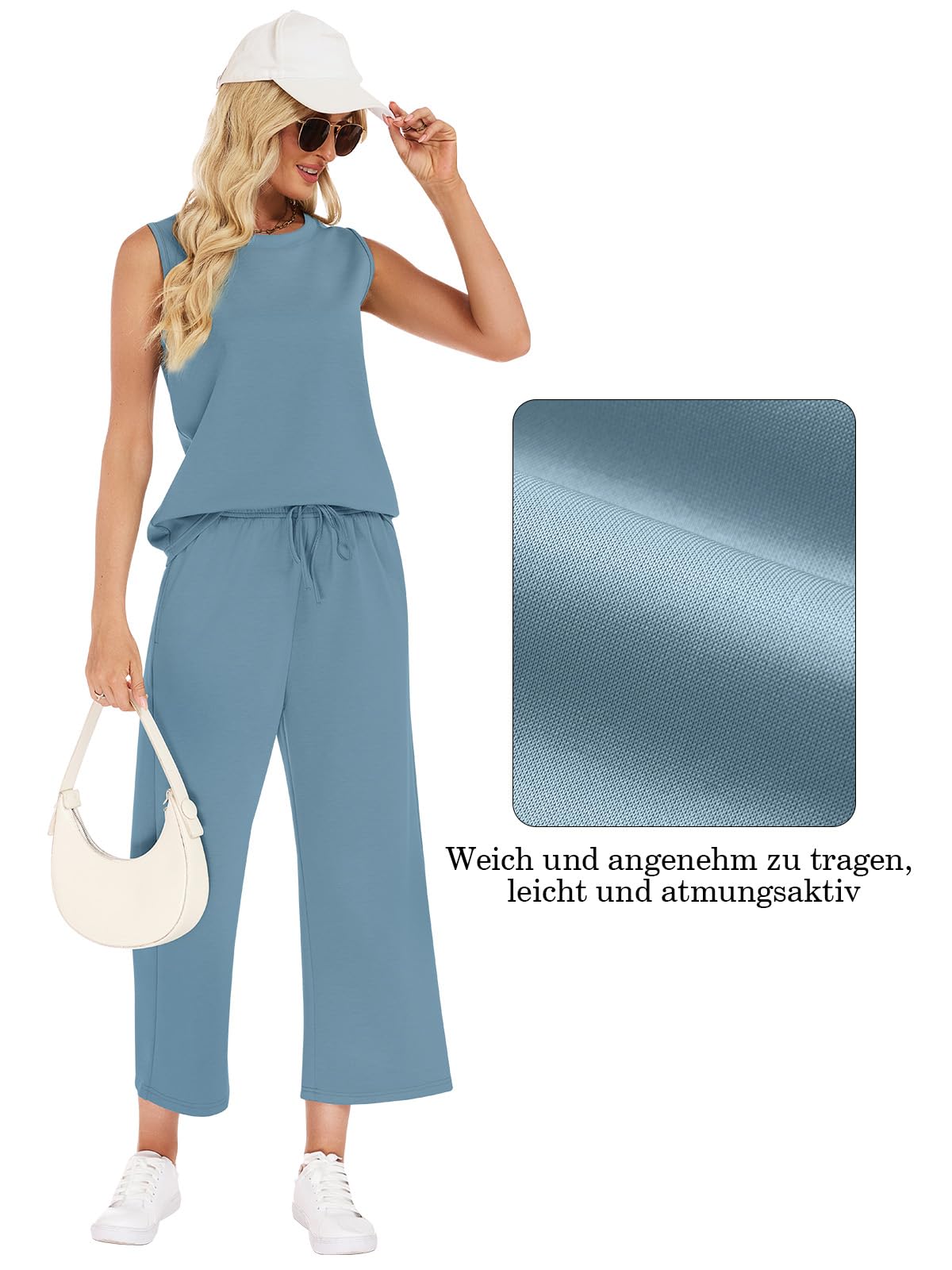 VUTRU Zweiteiler Trainingsanzug Damen Sommer Outfits Tracksuit Kurzarm Lässige Jogginganzug Damen und weite Hose mit Taschen Sport Anzug Hausanzug