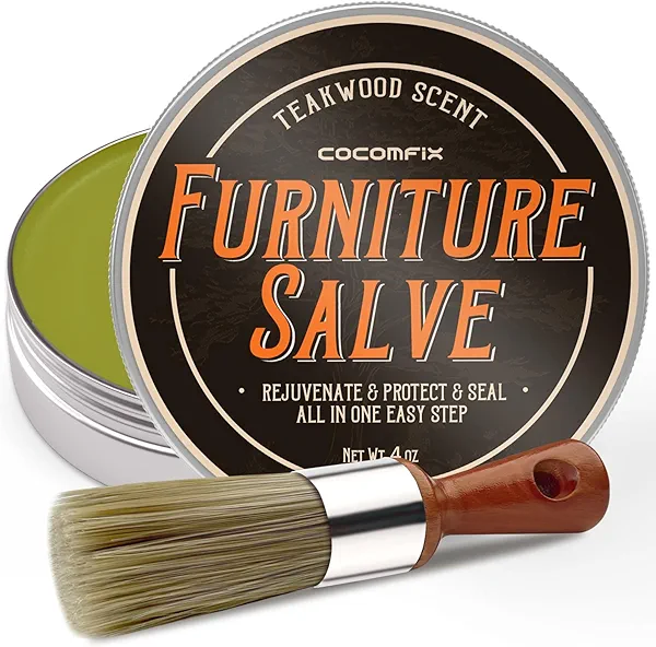 Furniture Salve for Leather & Wood, Leather Repair Cream with Brush, Polisher, Moisturizer, Conditioner for Couches, Sofa, Chair, Restores Scratch, Crack on Leather, Wood and Vinyl, 4oz