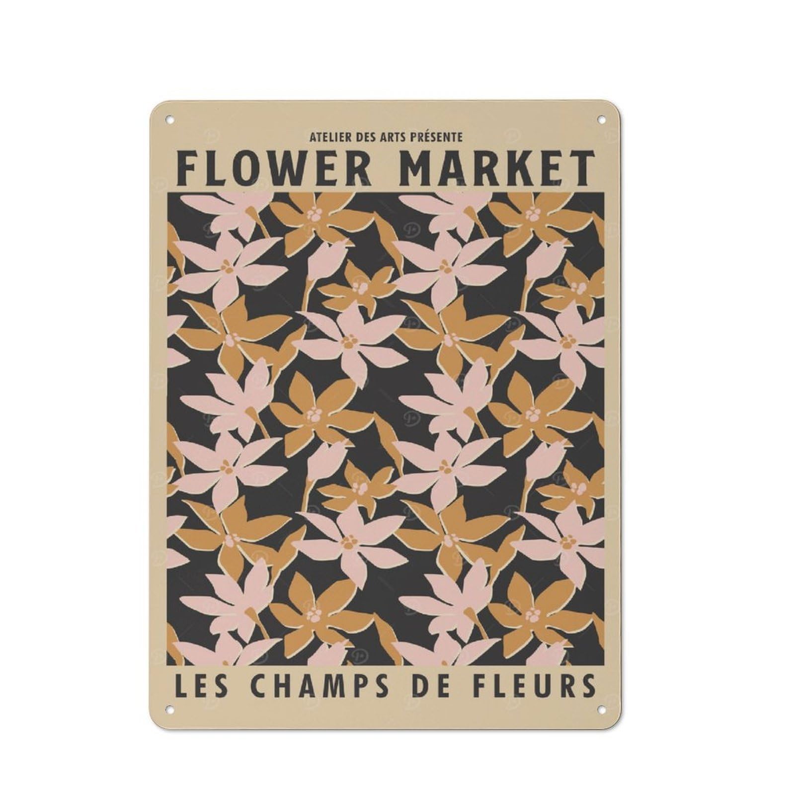 Junmoney Style-23 Vintage Tin Sign 40X30cm With Flower Market Floral Pattern For Man Cave Or Games Room, For Winter Room Styling In Man Cave And Games Room
