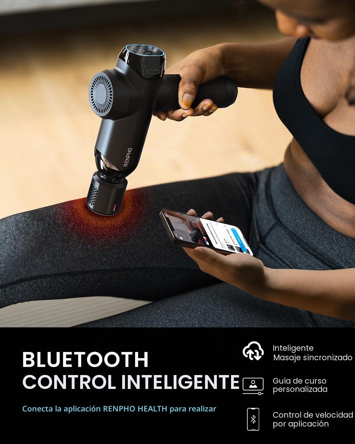Pistola de Masaje Muscular con Calor y Frío, RENPHO Pistola de Masaje con Bluetooth, Massage Gun Pistola Masajeadora Eléctrica de Mano para Espalda y Todo el Cuerpo Relajación de Masaje Muscular