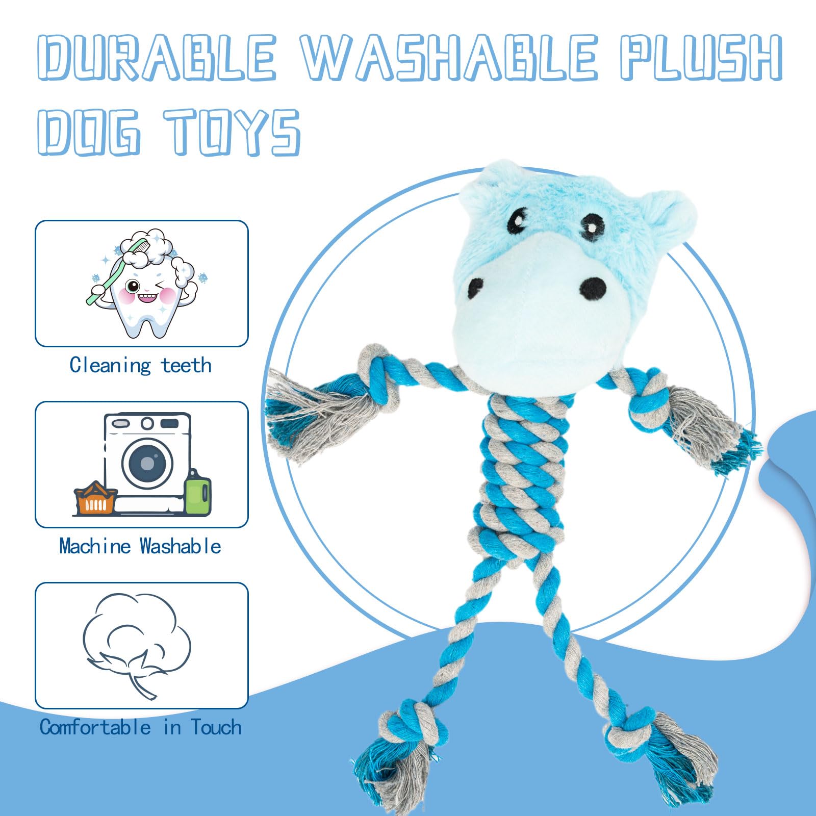 JMZDS&JL Juguetes resistentes para cachorros y perros pequeños y medianos, tira y afloja y animales de peluche para divertirse con la dentición y masticar (Hippo)