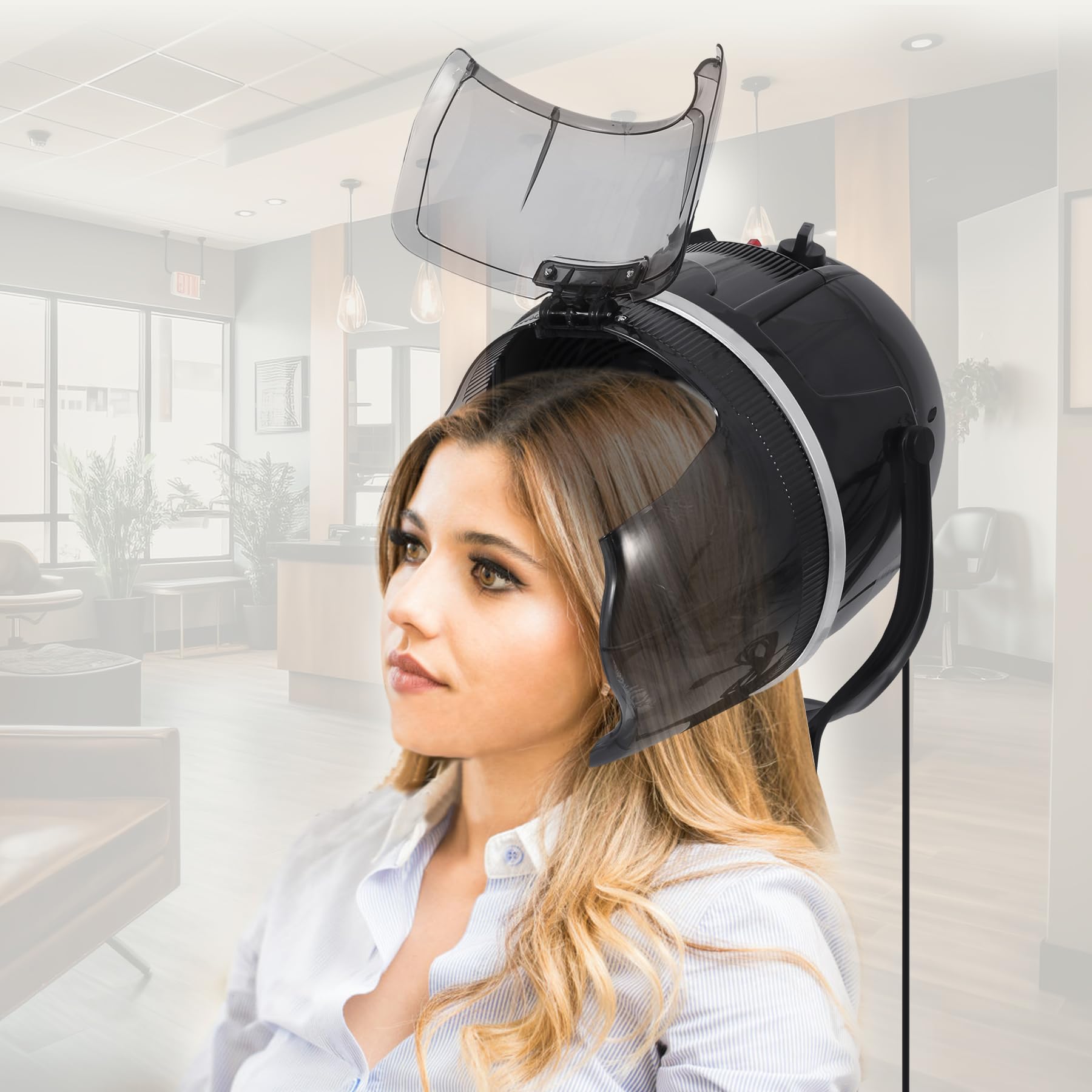 Samger Profesional Secador de Pelo Pie Campana Casco 1050W Peluqueria con Capucha y Tripode, Altura ajustable, Temporizador control Temperatura