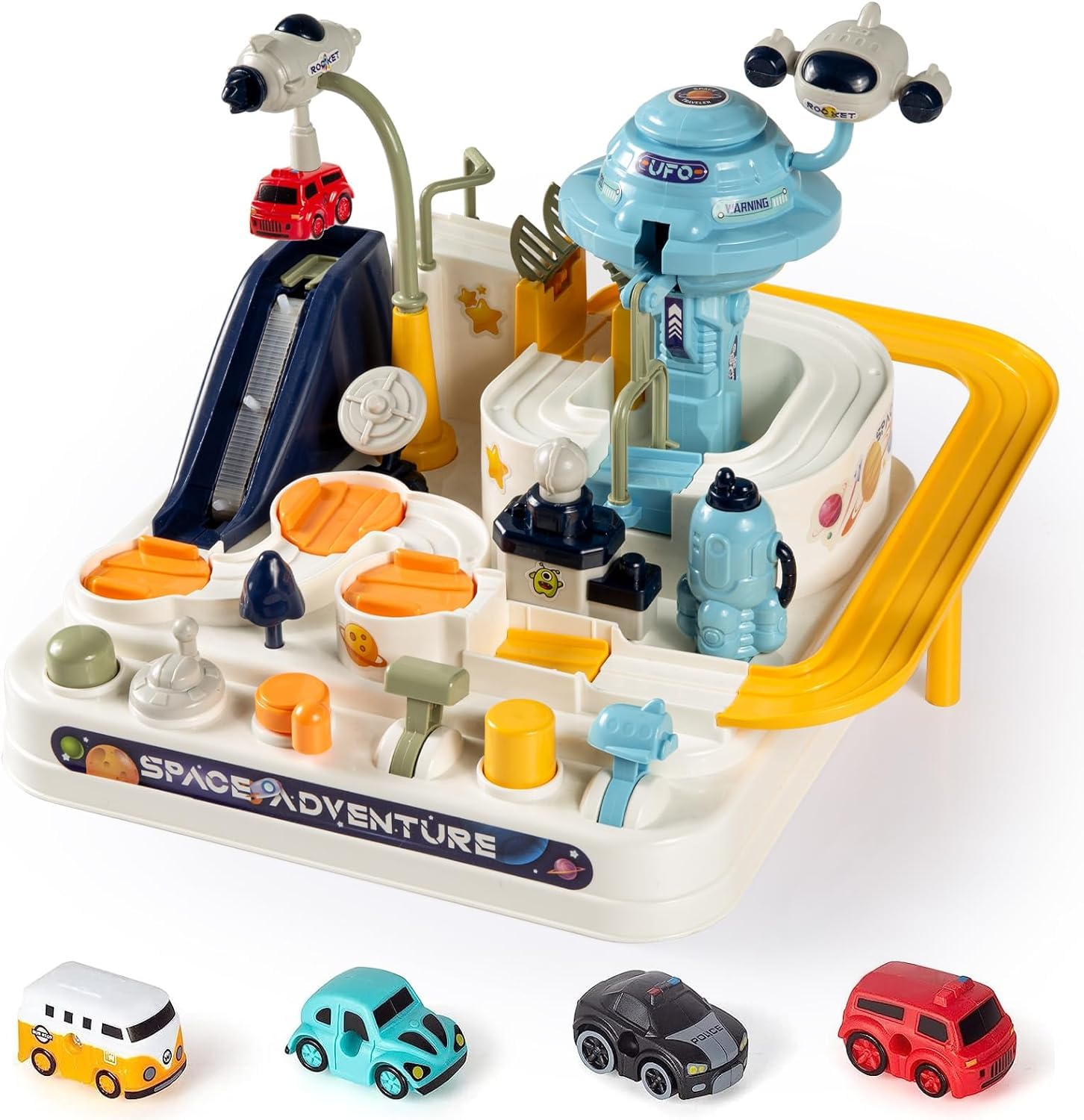 Ramokdu Car Adventure Toys, Kids Race Track Toys for 3 4 5 6 7 Years Old Boys Girls, Puzzle Rail Car, City Rescue Toy w/ 4 Mini Cars, Preschool Educational Toys for Toddlers Multi Color