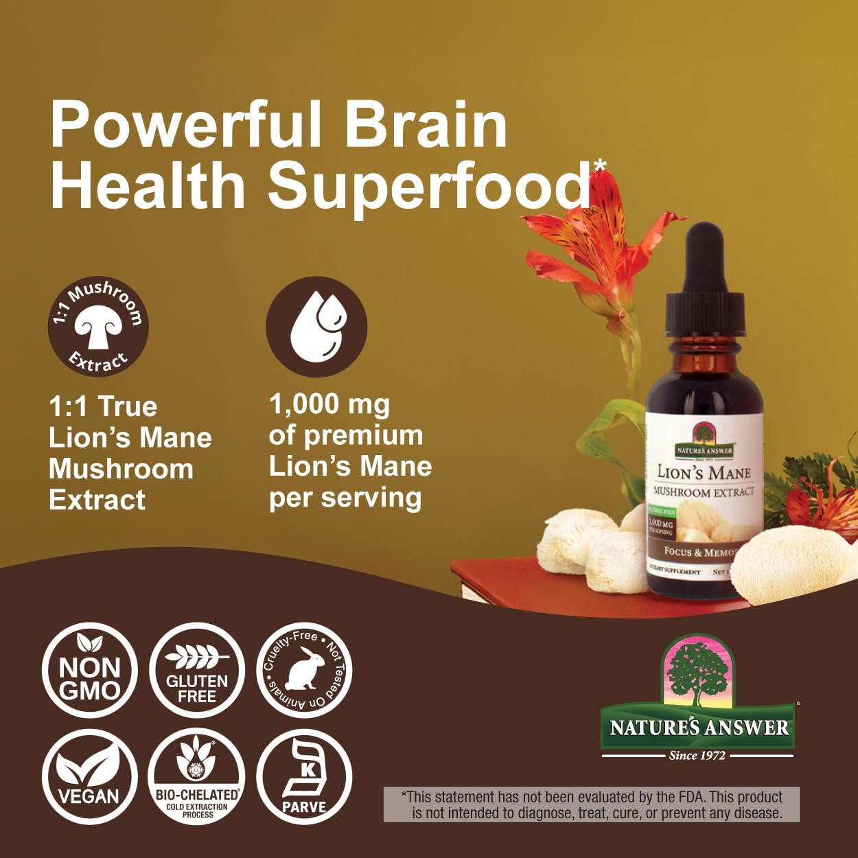 Nature's Answer Lion's Mane, Mushroom Extract, Alcohol Free, 1 fl oz (30 ml) - Image 4