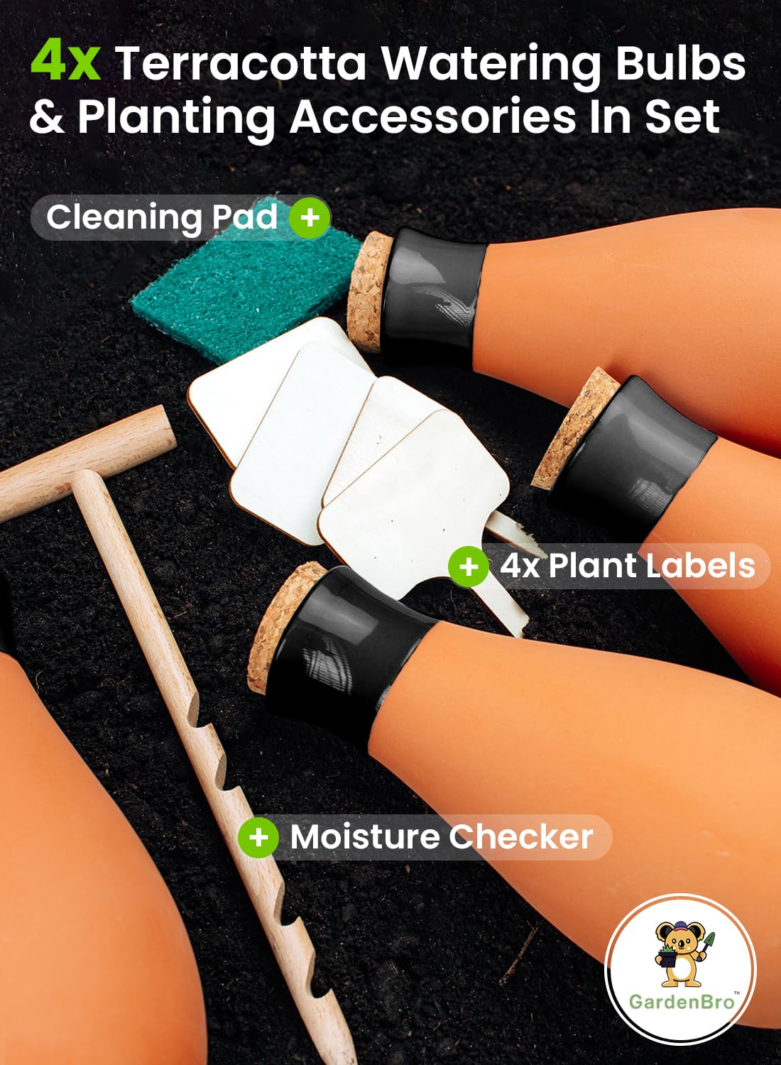 Ollas Lot de 4 grands pots d'arrosage en terre cuite pour plantes d'extérieur et d'intérieur 410 ml Noir