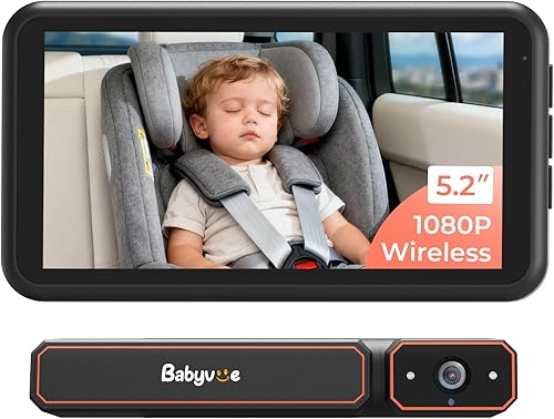 Babyvue BV6 Cámara inalámbrica de coche para bebé, configuración rápida, HD1080P sin cableado monitor de bebé con visión nocturna IR automática,