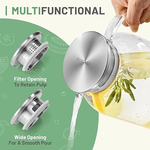 Miniatura 2 de SUSTEAS Jarra de vidrio de 2.2 litros de 75 onzas con tapa, fácil de limpiar, resistente al calor, jarra de agua con asa para bebidas