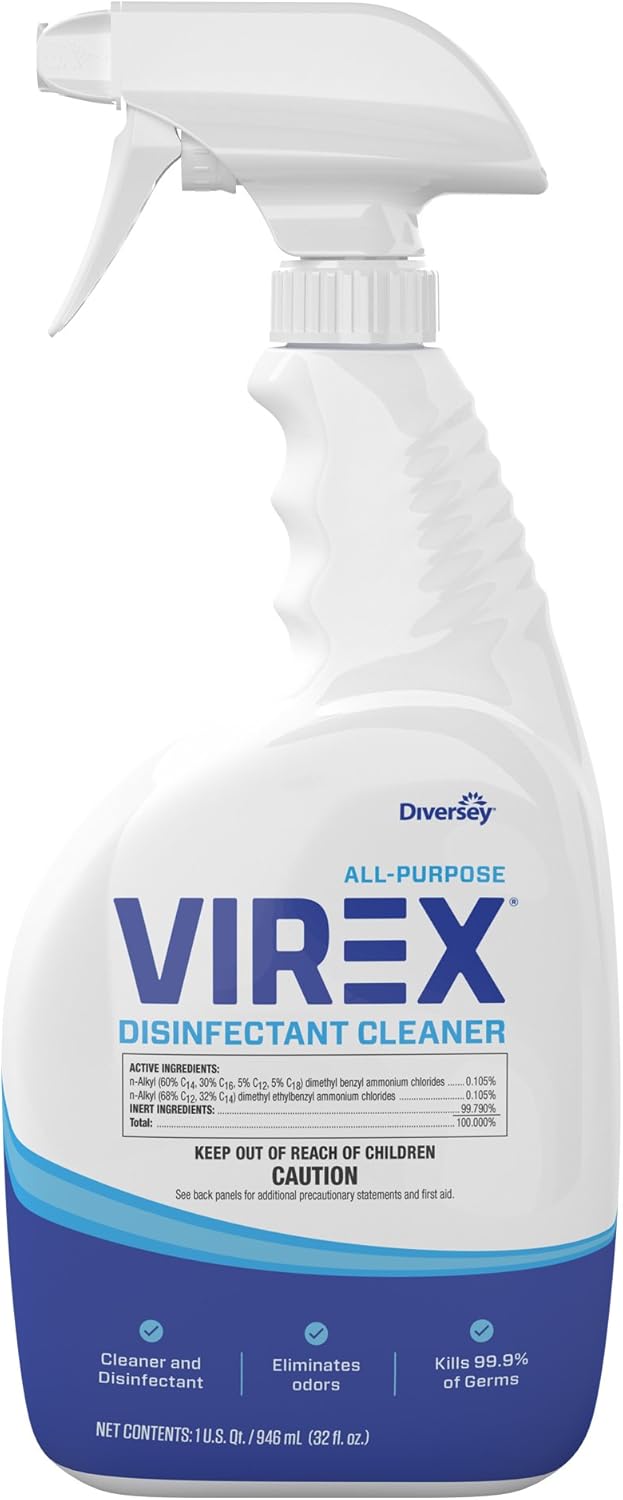 VIREX Diversey CBD540533 All Purpose Disinfectant Cleaner - Kills 99.9% of Germs and Eliminates Odors, Lemon Scent, Ready-to-Use, 32-Ounce