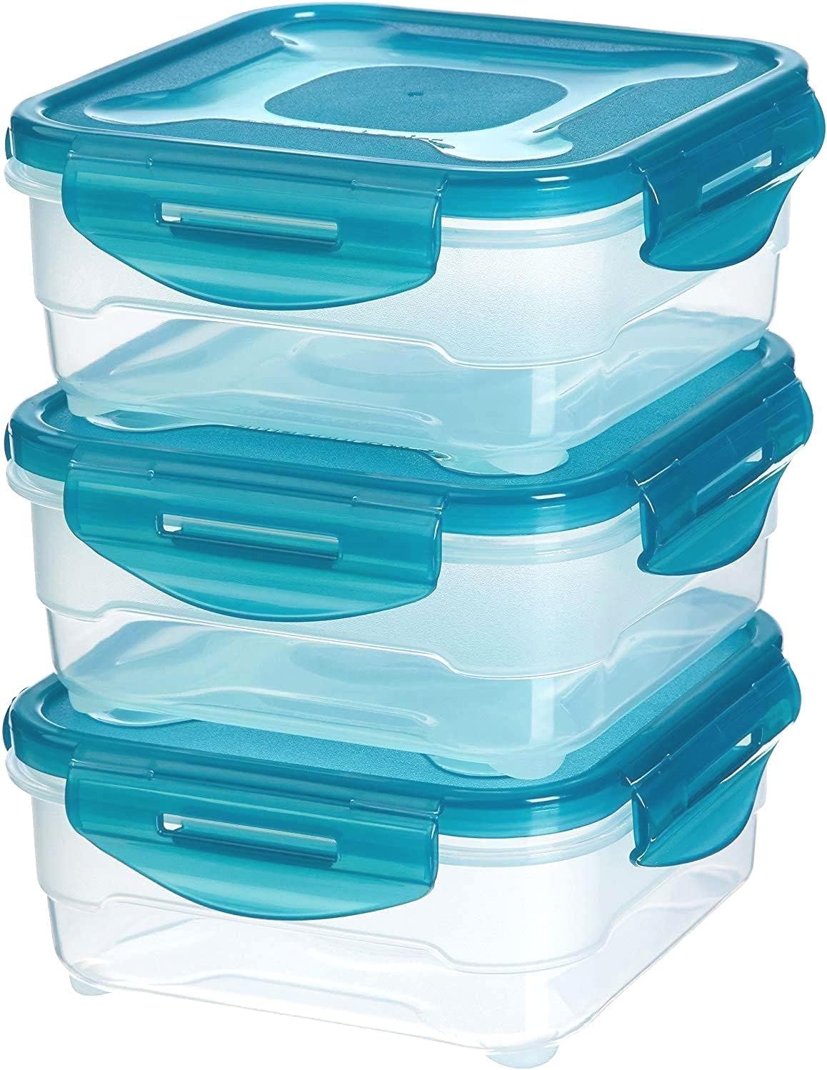Plastic Air Tight Modular Fridge Storage Containers for Snacks Food Storage Boxes, Microwave Safe, Freezer Safe, BPA Free (3 pieces, 800ml)