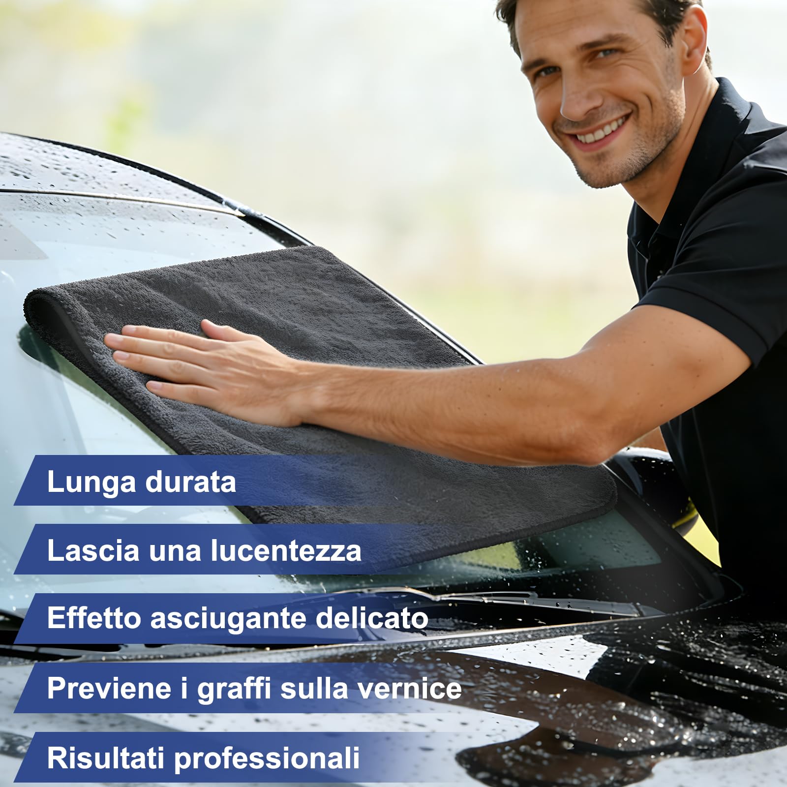 New Auto - Panno asciutto XXL in microfibra, assorbente, senza pelucchi, per auto e moto, 90 x 60 cm, 1800 GSM