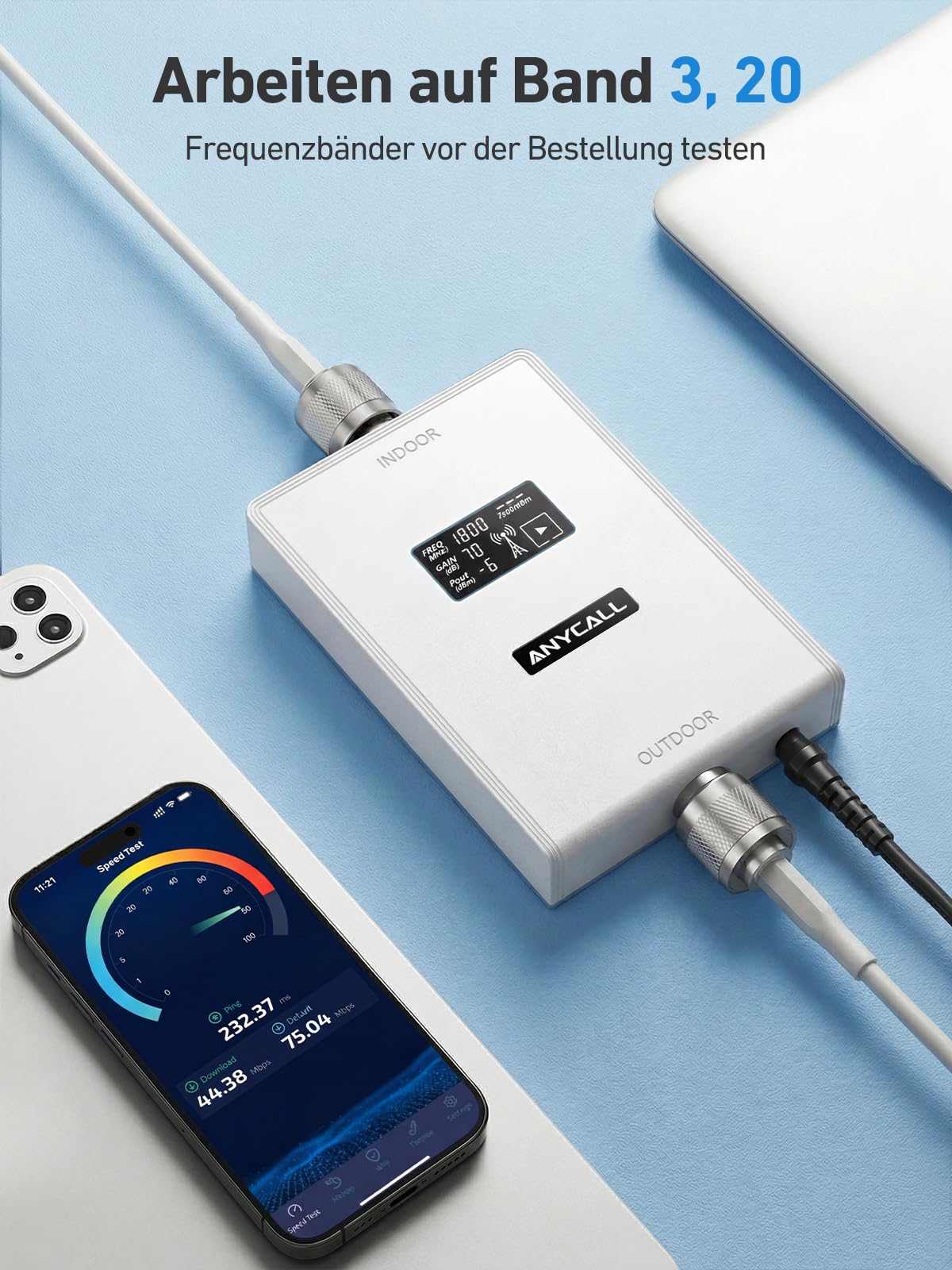 Mobilfunk Verstärker für Haus und Büro, Handy Signalverstärker für Band 3/20, 4G LTE GSM Repeater mit hoher Verstärkung, Empfangsverstärker Mobilfunk für Vodafone O2 Telekom T-Mobile E-Plus