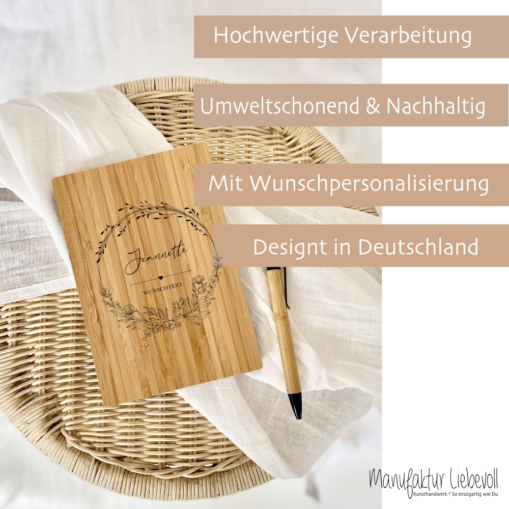 Manufaktur Liebevoll I Notizbuch personalisiert Tagebuch mit Namen A5 personalisiert Journal Mädchen Frauen Teenager Geschenk Notizbuch Bullet Journal Geschenkset Kugelschreiber (Motiv Wunschtext)