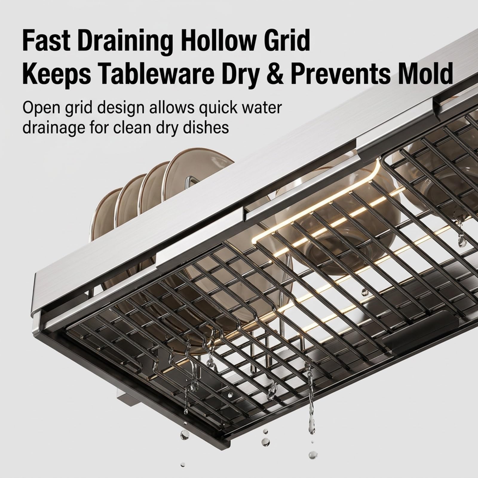 Escurridor de Platos para Pared, Organizador de Cocina en Acero | Acero inoxidable, montaje en pared, ahorro de espacio, secado rápido(Gray 2,95cm/37.4in)