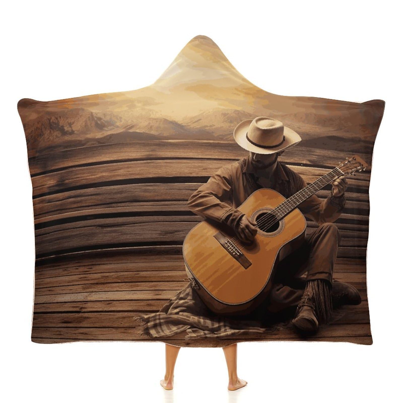 LDGSUPH Western Music Hooded Blanket Soft Wearable Blankets Cozy Hoodie Throw Cloak Wrap Poncho Cape Blanket 40"x50"