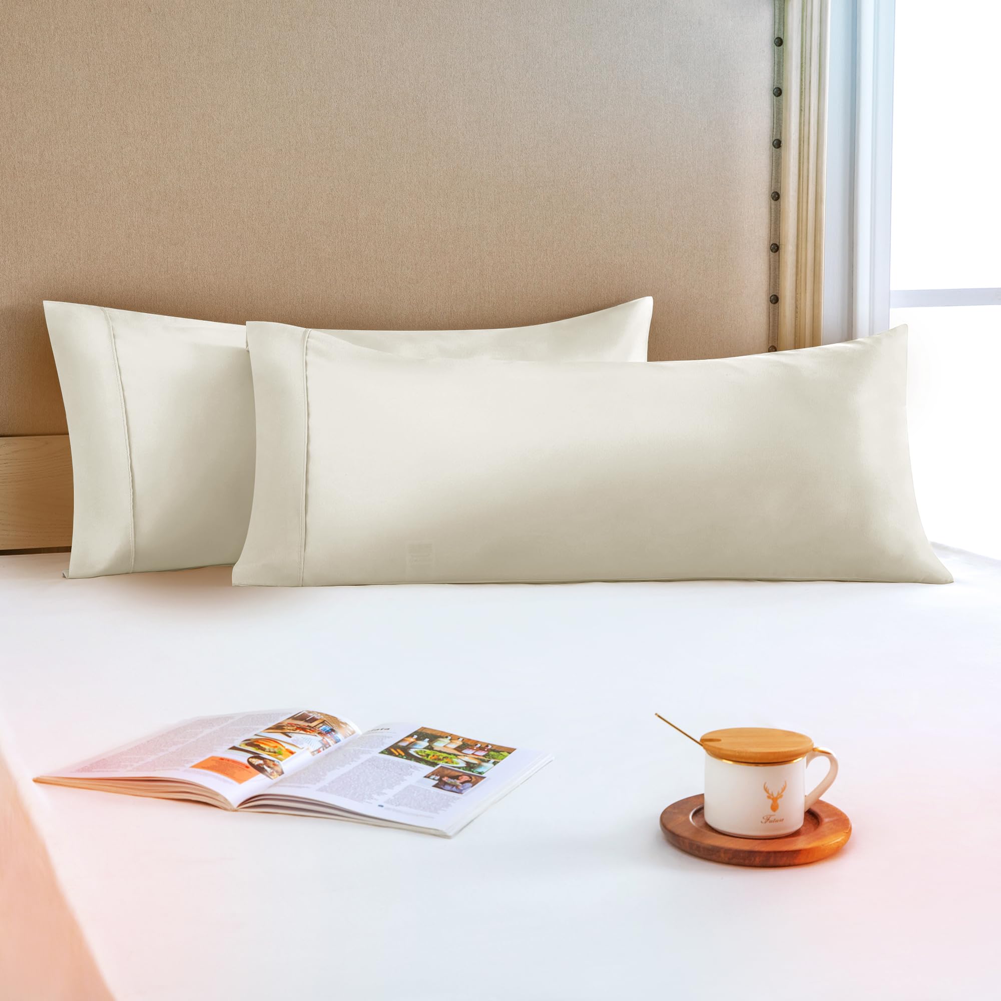 Lot De 2 Taies D'Oreiller 50x90 Premium Microfibre Beige - Fermeture Éclair Invisible - Douces, Respirantes Et Hypoallergéniques