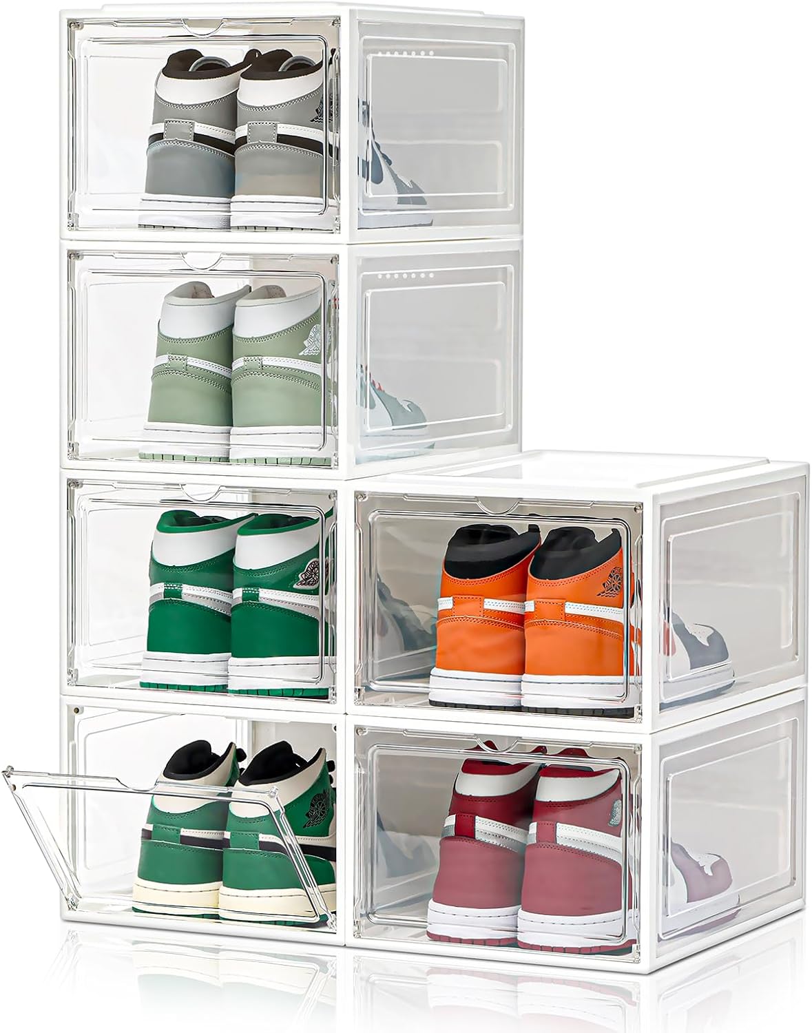 アップグレード XL 6個パック クリアシューズ収納オーガナイザー 積み重ね可能 クローゼット用シューズラック プラスチック製シュー