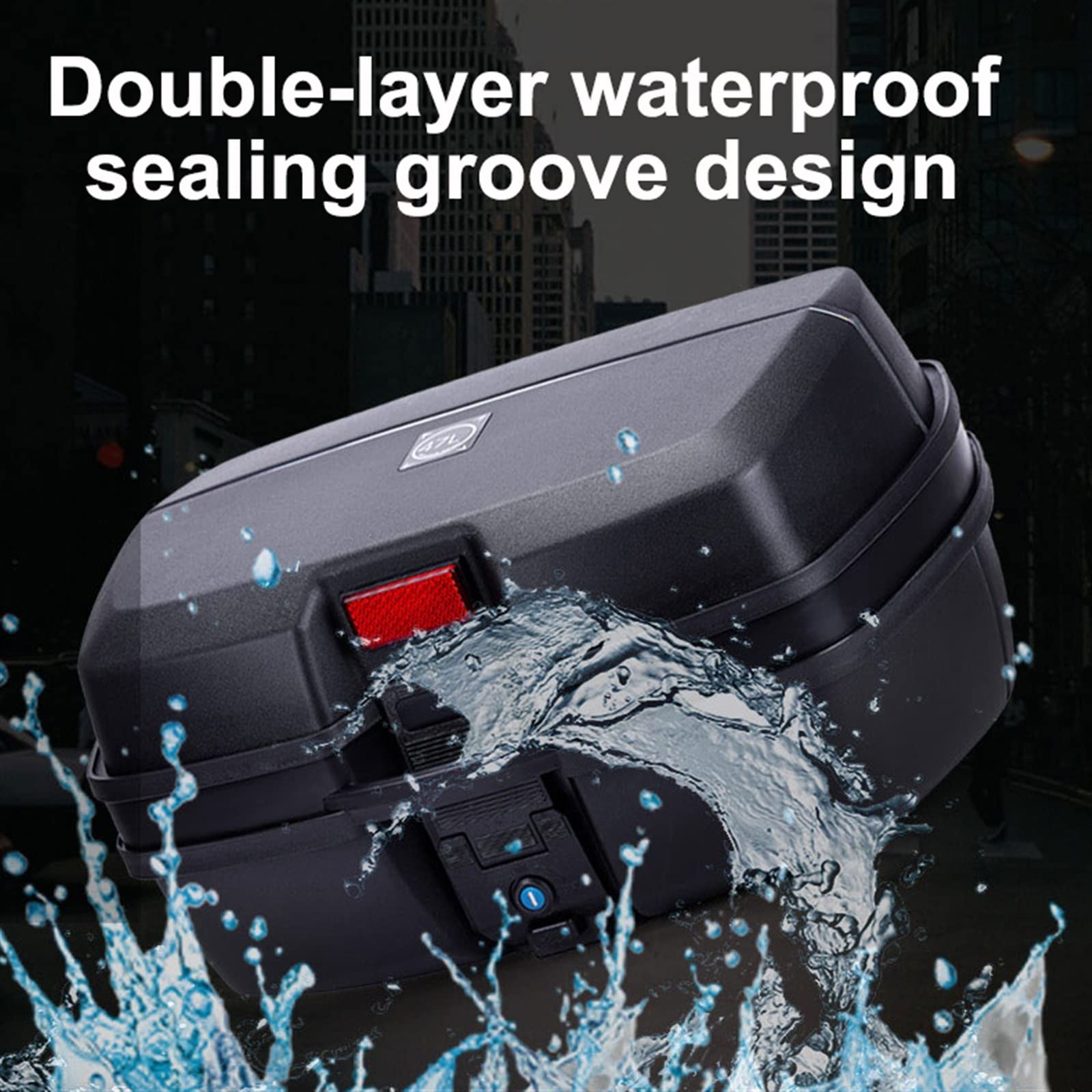 Baúl Universal de Moto,Caja superior para motocicleta de 47L, con respaldo, multicolor y reflector, resistente al agua/resistente, Baúl trasera para motocicleta, estuche rígido para casco de scooter