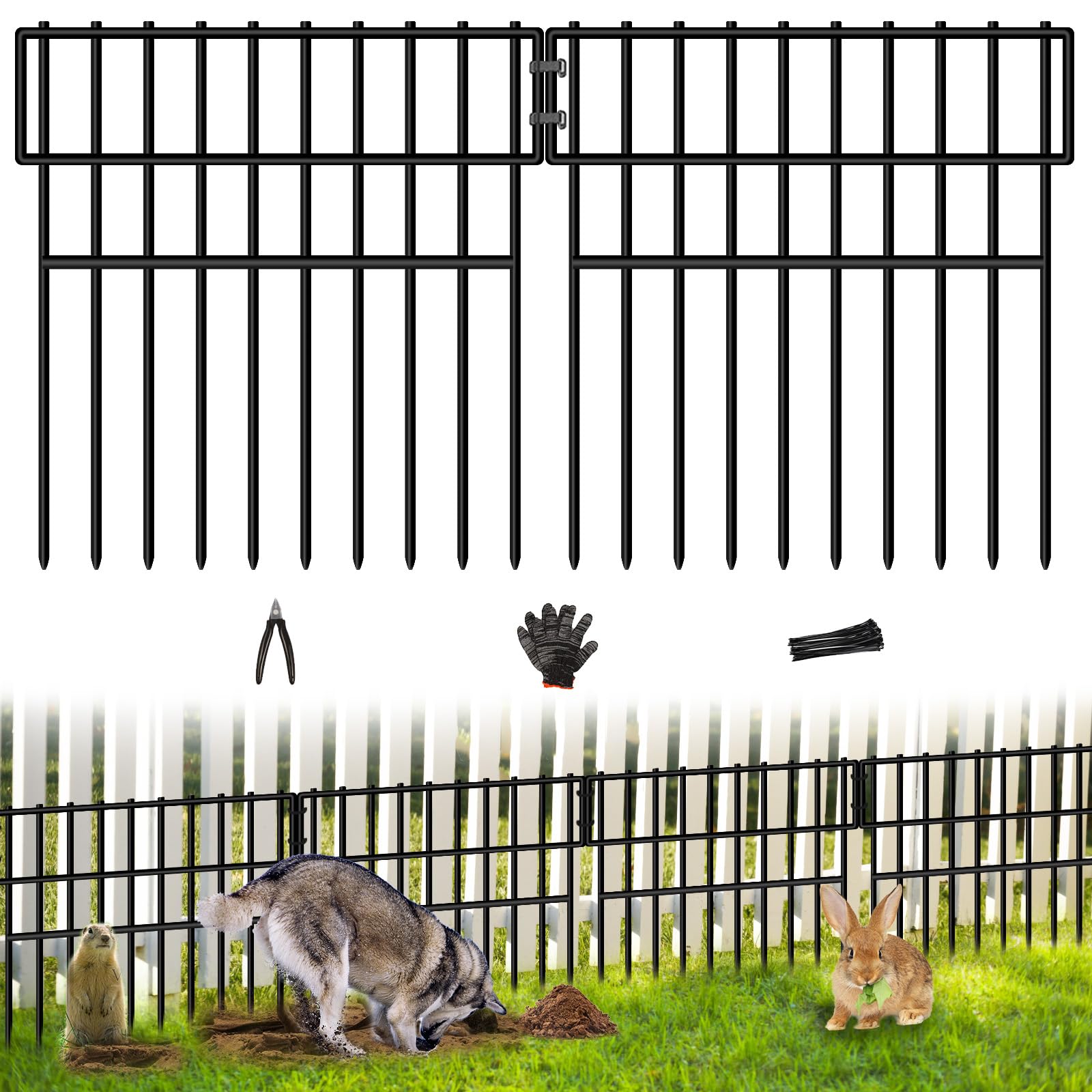 Valla de barrera para animales de 17 pies de largo x 13 pulgadas de alto, 12 paneles de valla sin excavación para perros, barrera antiexcavación de 1.52 pulgadas, protección de borde de jardín de