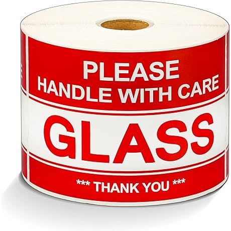 3" X 5" Glass - Please Handle with Care - Thank You, Warning Shipping Labels