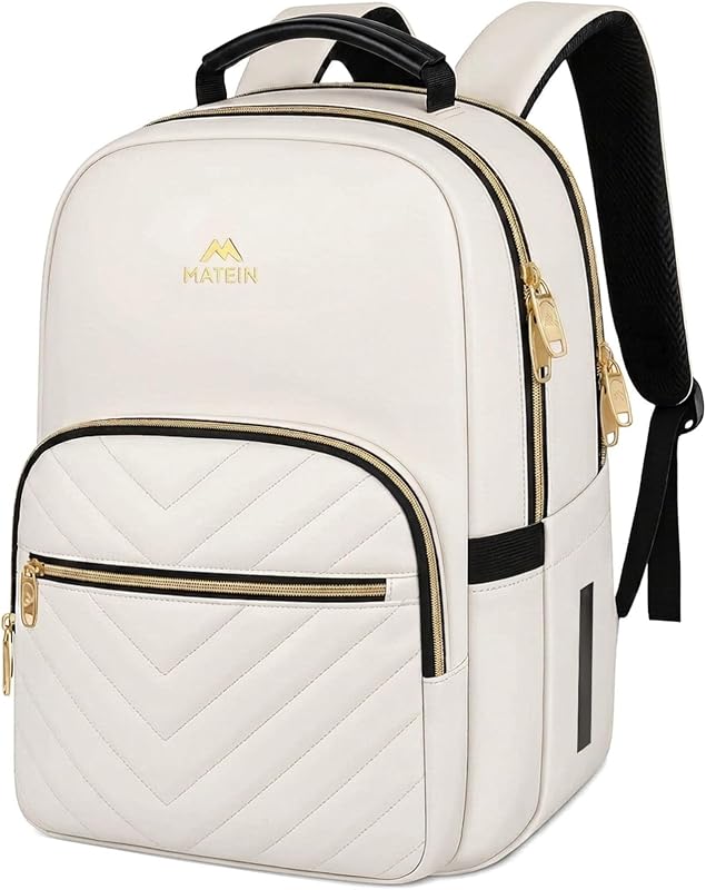 MATEIN Mochila de viaje para computadora portátil, mochilas delgadas acolchadas antirrobo para mujer | Mochila con gancho para llavero desmontable, bolso, para profesor, médico, enfermera, se adapta a cuaderno de 15,6 pulgadas, color blanco