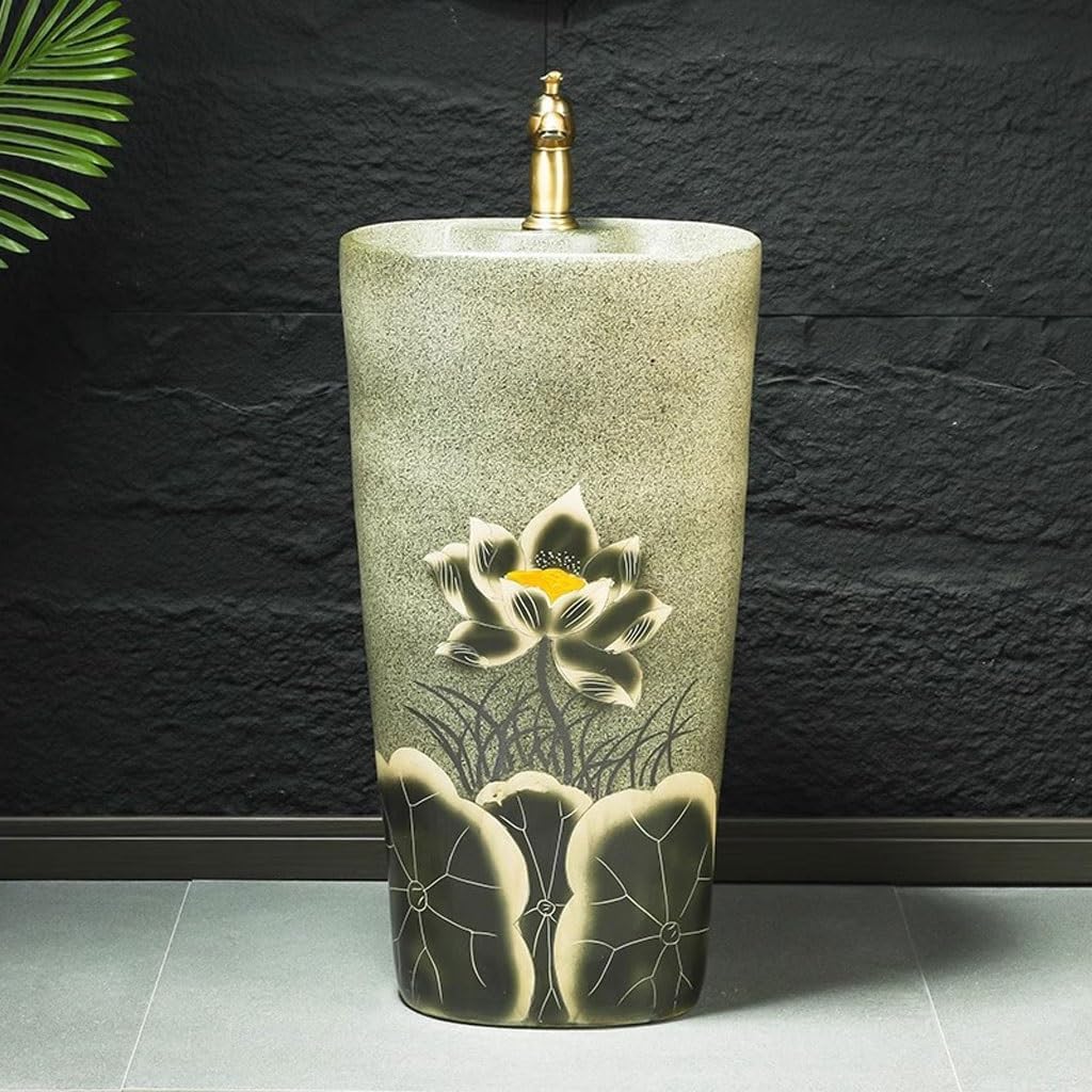 Pedestal Sinks Retro Outdoor Balcony wash Basin Floor Standing Column Bathroom Sink (A)
