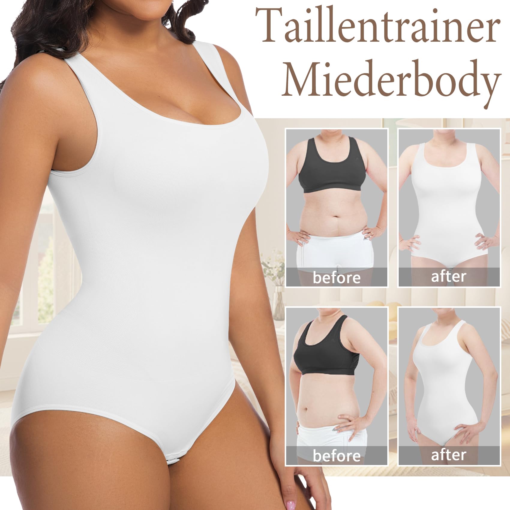 ONEW Shapewear Damen Body Shaper Bauchweg Miederbody Figurformende Tank Top Taillentrainer Sculpting Bodysuit