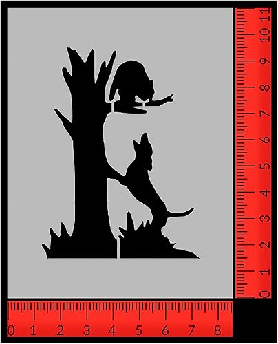 Miniatura 2 de Hunting Hound Dog Chased Racoon Up - Plantilla reutilizable hoja de 85 x 11 pulgadas para pintar en paredes madera artes y manualidades plantillas