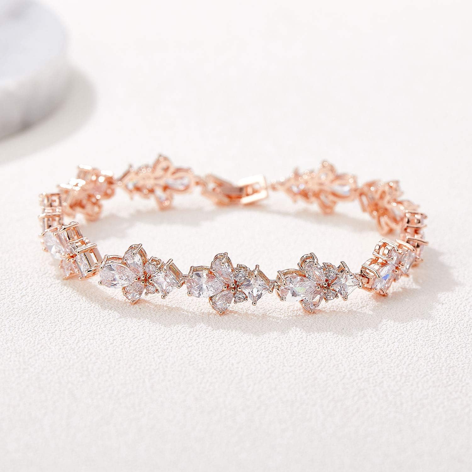 SWEETV Teardrop Cubic Zirconia Wedding Tennis Bracelets for Women, Crystal Rhinestone Bridal Bracelets for Brides, Bridesmaid