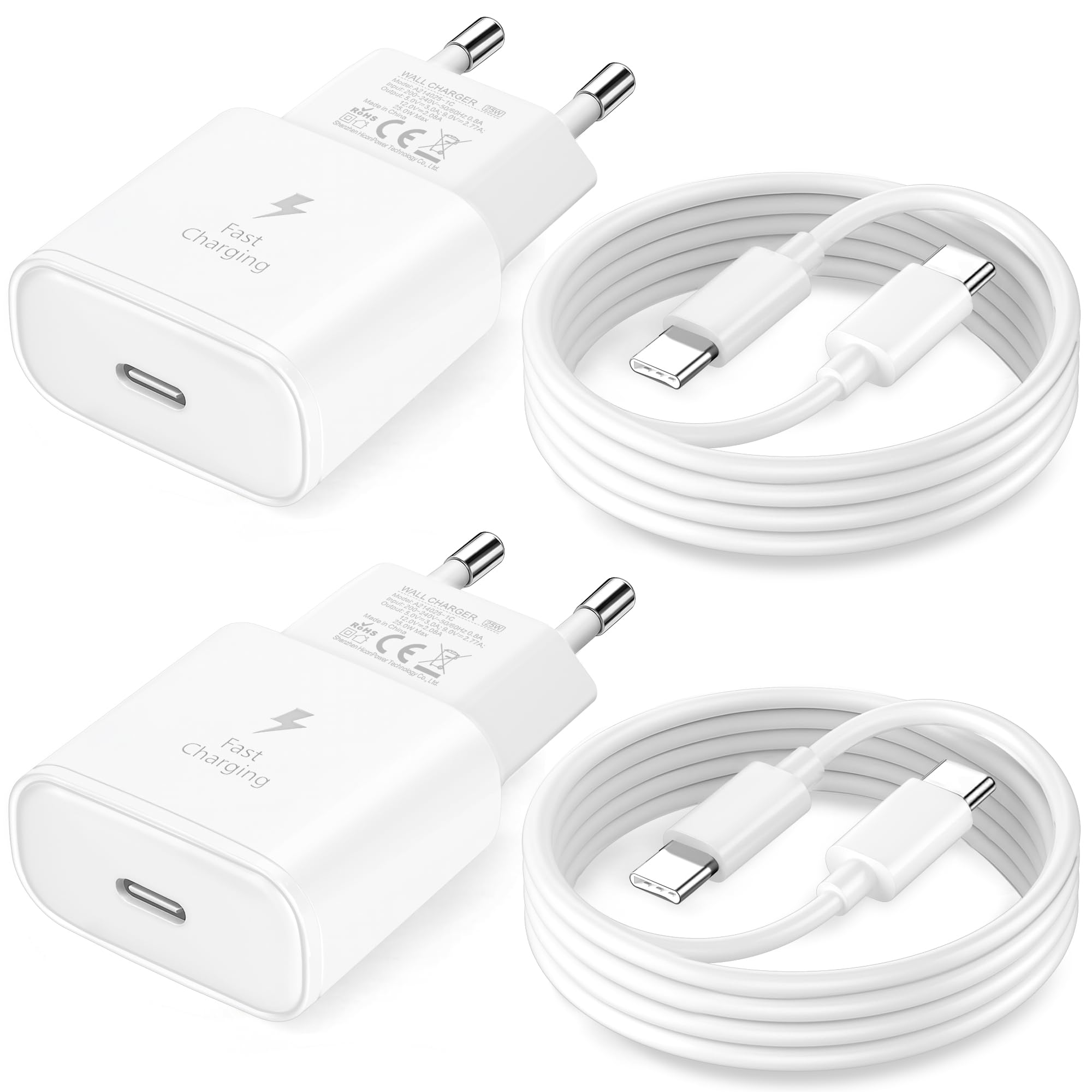 25W USB C Ladegerät Ladekabel für Samsung Galaxy S25 S24 S23 S22 S21 Ultra S20fe A56 A55 A54 A53 A52 A51 A50 A33 A22 A16 A13/Tablet,2Pack 2M Schnellladekabel mit Schnellladegerät Fast Charger Netzteil