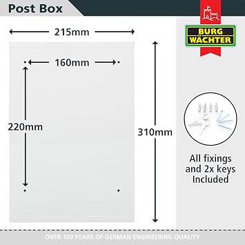 Burg Wachter Style Wall Mounted Steel Lockable Weather Resistant Post Box 31x21.5x7cm - White