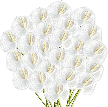 24 Pcs Artificial Anthurium Flowers 23.6 Inch White Fake Anthurium Flowers for Wedding Bridal Shower DIY Vase Bouquets Centerpiece Arrangements Party Home Decor