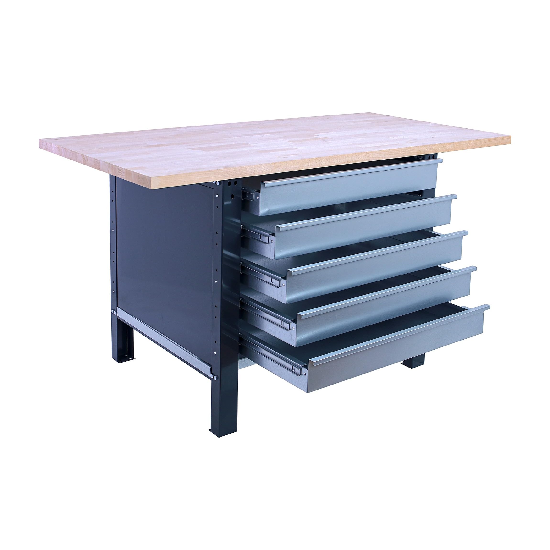 SimonRack Banco de Trabajo Taller, Capacidad Carga 1000 kg, 865x1200x750 mm, Mesa de Trabajo, 5 Cajones, Antracita/Haya - BT6 PRO | Tablero Madera Alistonada 32 mm, Capacidad Carga 1000 kg, Madera Haya, Antracita , Pintura anticorrosión
