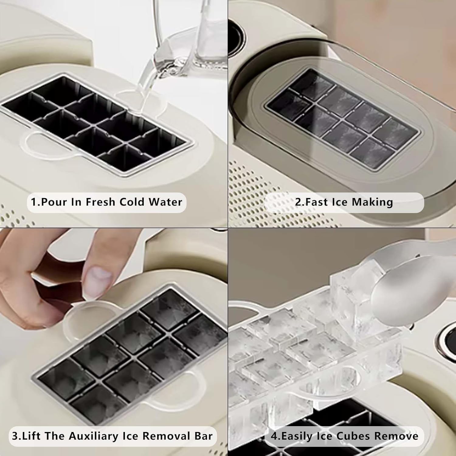 Máquina de Hielo portátil: Produce 8 Cubitos de Hielo en 10 Minutos, es silenciosa y de bajo Consumo energético, fácil de Limpiar para Uso doméstico y en la Cocina
