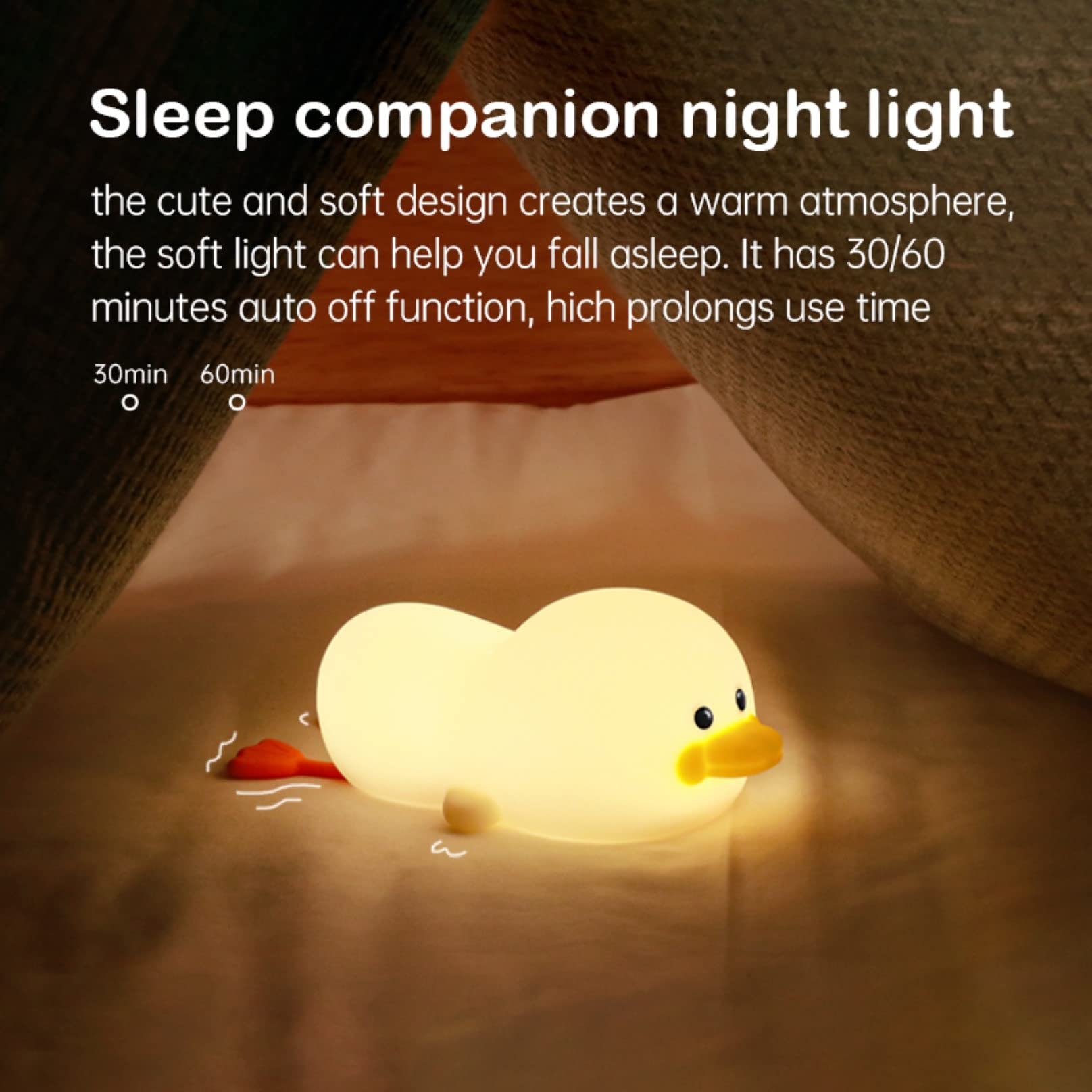 Leżąca kaczka lampki nocne dla dzieci, gąbczasta kaczka 8-kolorowa lampa LED zmieniająca słodkie silikonowe nocne lampki dotykowe z pilotem, lampki nocne ze zwierzętami (Color : 2 Pack)