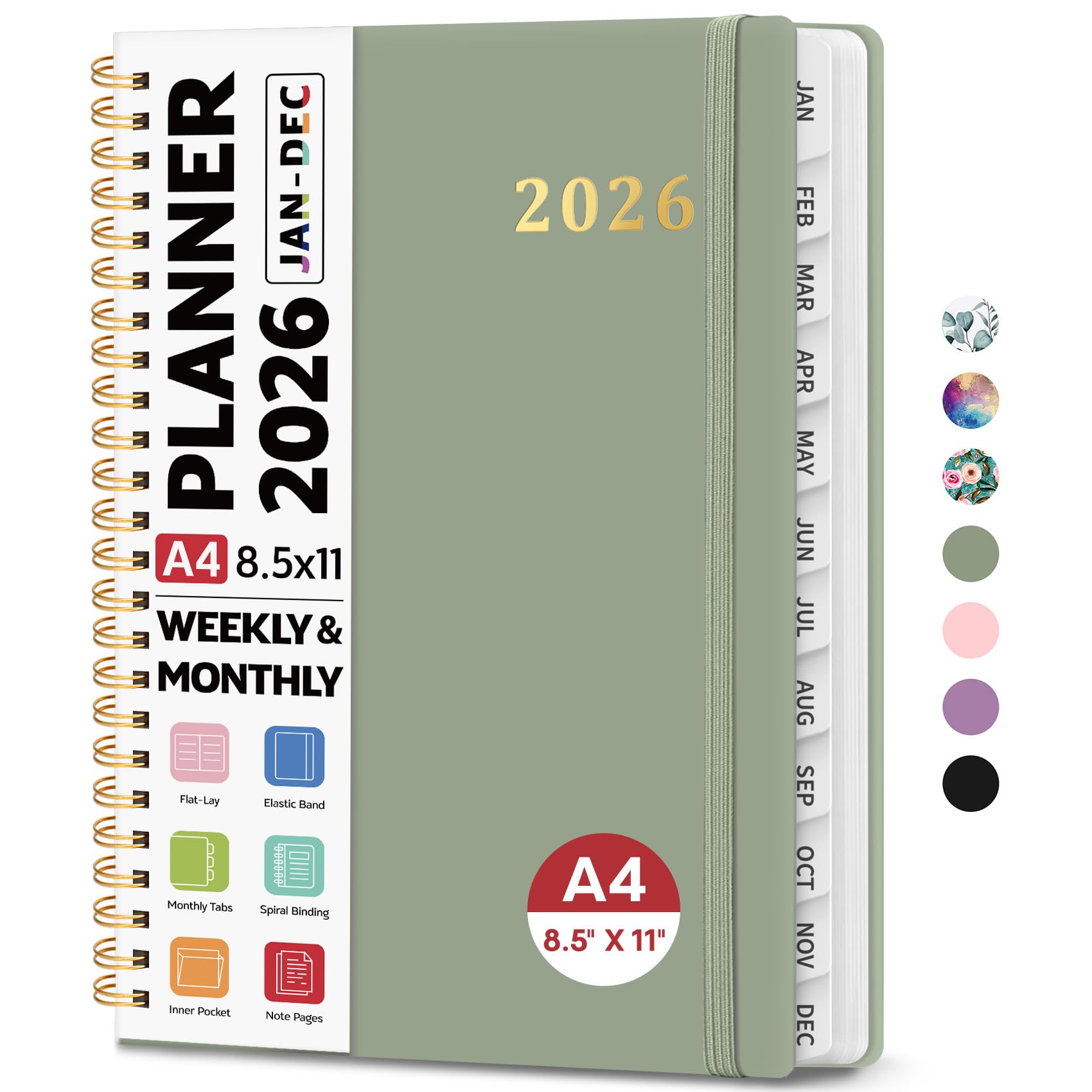 2026 Planner 8.5" x 11", Weekly and Monthly Calendar Planner Book, January 2026 - December 2026, Hardcover Spiral Planner with Monthly Tabs, Notes